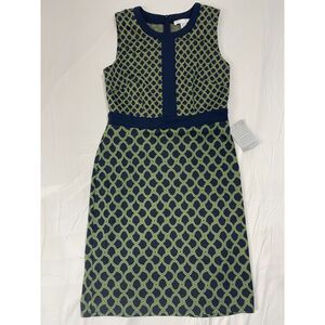 London Times Sheath Geo Link Navy/Green Mini Sleeveless Dress 6 NWT